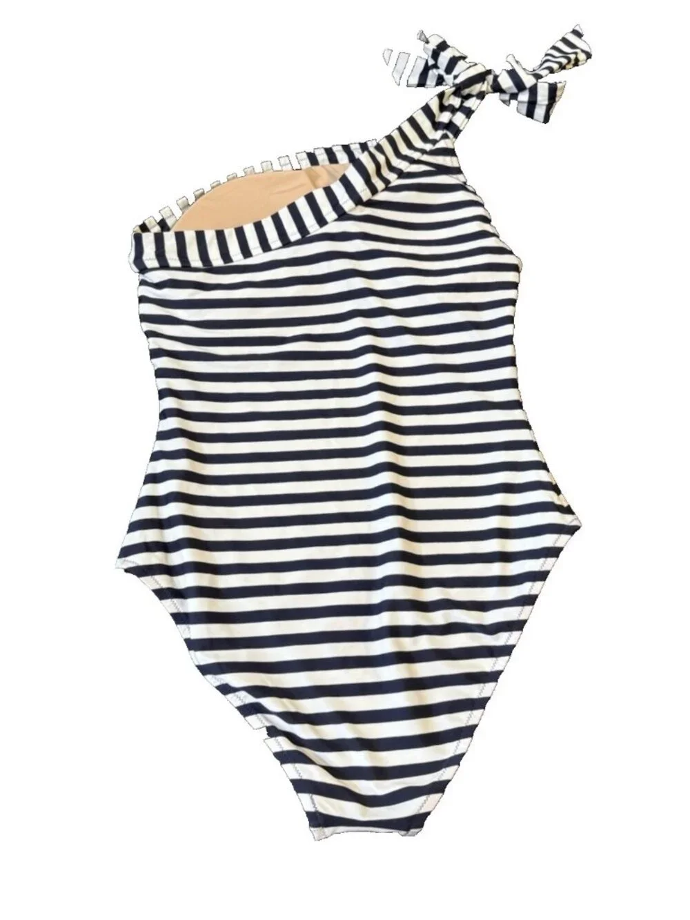 J. CREW One Shoulder One Piece Swimsuit Classic Stripe Black White Women's Sz 10